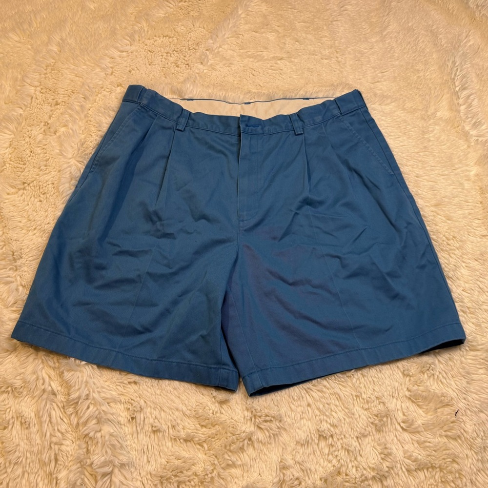 L.L. Bean Blue Flat Front Shorts Relaxed Fit 100% cotton 38” waist 7” inseam